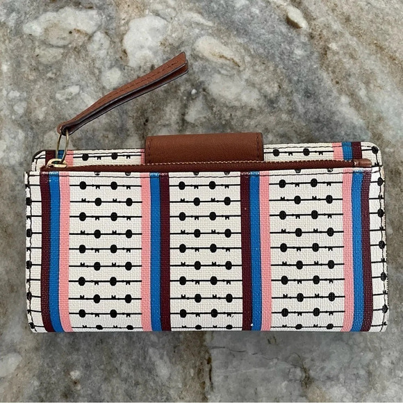 Fossil Women's Wallet Caroline Clutch ECRU Multi Stripe Zip - Picture 15 of 16